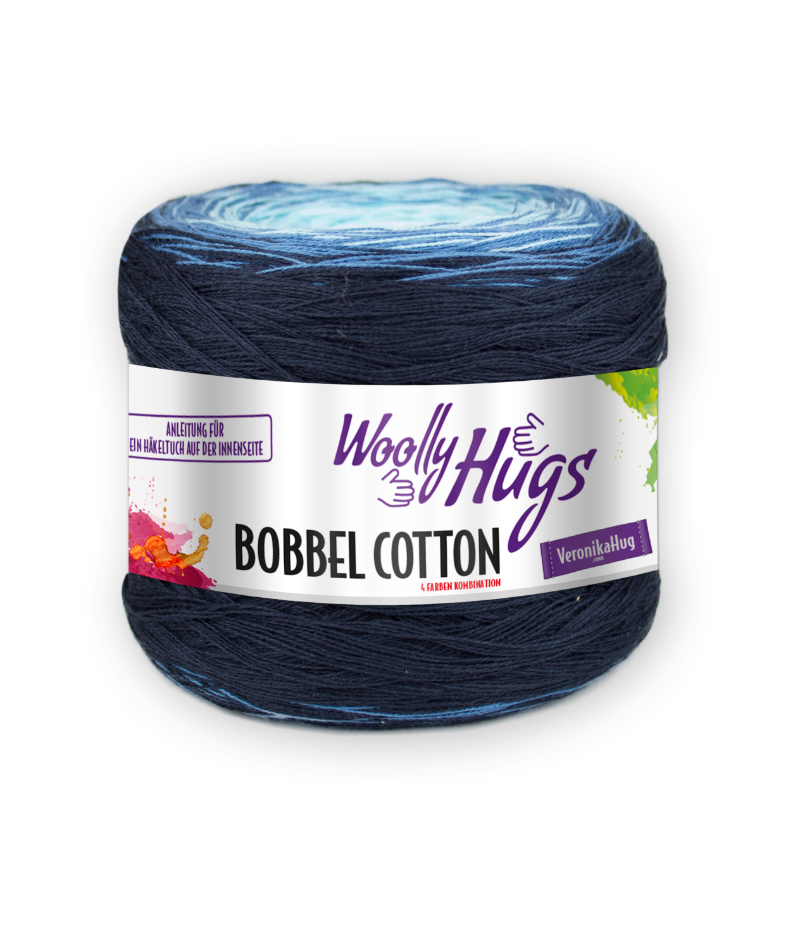 BOBBEL cotton 800m von Woolly Hugs 0003 - weiß / hellblau / dunkelblau