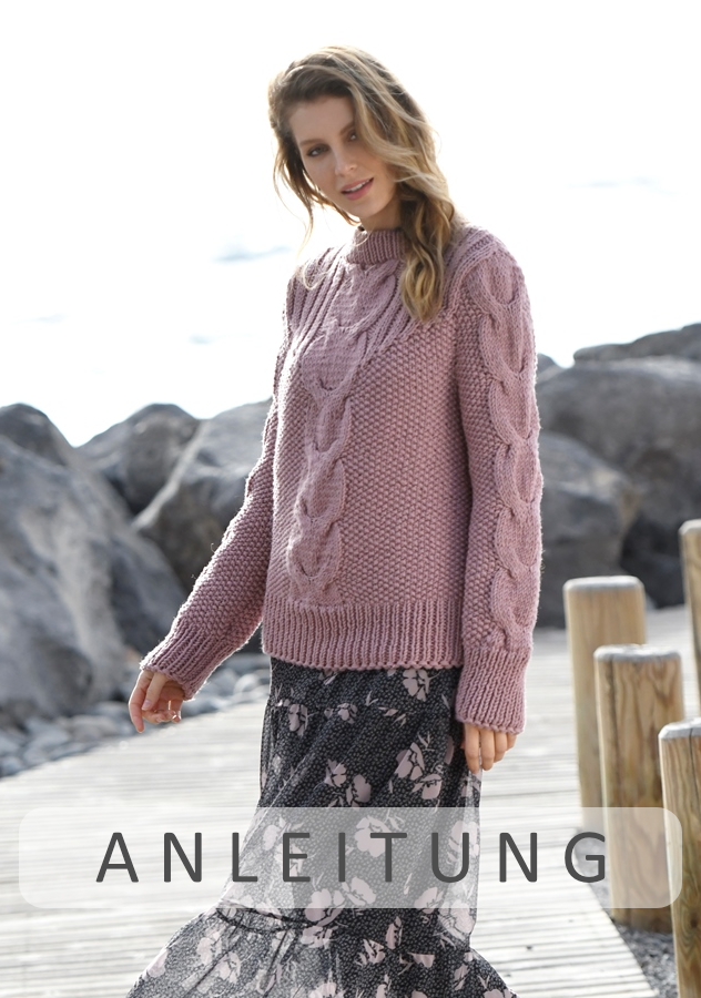 Pullover mit Zopf | Wollpaket mit Montego Linie 55 | Stricken